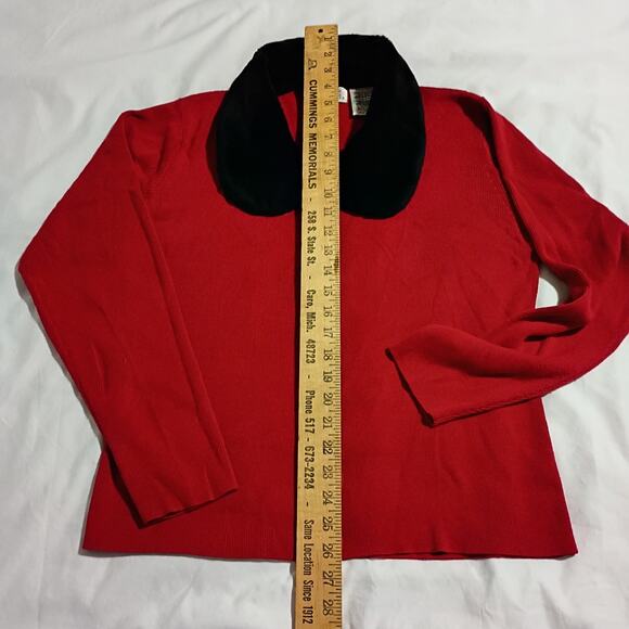 VTG Faux Fur Collar L Red Cardigan Sweater Kathie Lee Collection Cotton Blend - Picture 9 of 13